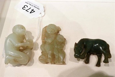 Lot 473 - A Chinese jade monkey (a.f.), a figure group and a horse