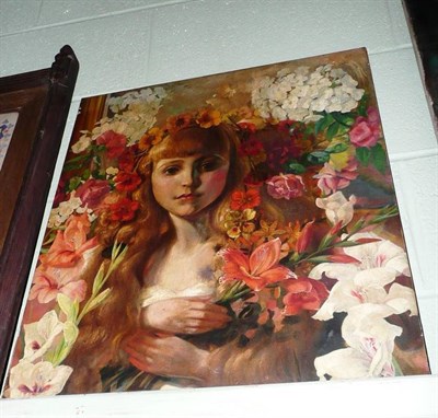 Lot 483 - Ralph Swinden (RCA), unframed oil of a young girl amongst flowers