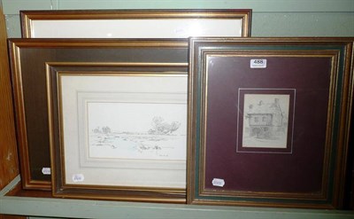 Lot 488 - Two framed and glazed pencil and watercolour river scenes and two further framed and glazed...