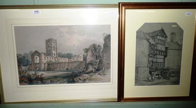 Lot 496 - Coloured lithograph of Fountains Abbey, possibly after James Duffield Harding together with a...