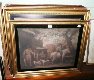 Lot 499 - Five coloured prints in old period frames after George Morland huntsmen and hounds and figures...