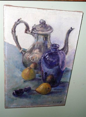 Lot 507 - 1950's oil on canvas, still life signed Biney