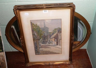 Lot 524 - A pair of watercolours in gilt frames by Horne and a mirror