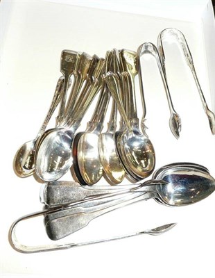 Lot 537 - Set of six James Dixon & Sons silver fiddle pattern teaspoons, a matched set of silver teaspoons, a