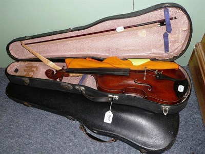 Lot 547 - Three cased violins with two bows