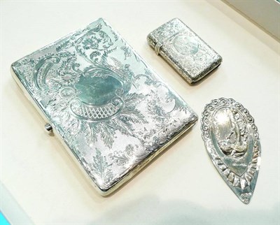 Lot 551 - A silver card case, a vesta case and a bookmark