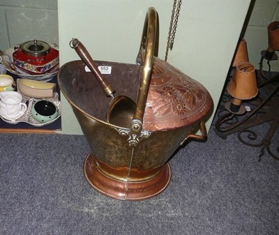 Lot 552 - Copper and brass coal scuttle and shovel