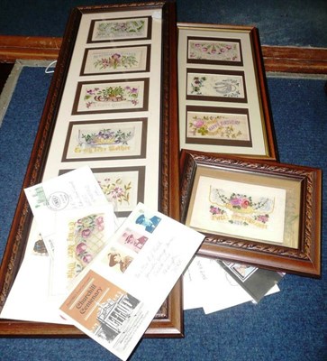 Lot 553 - A quantity of framed and loose silk postcards and first day covers