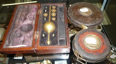 Lot 554 - A Vulcanizer tyre repair kit by Harvey Frost & Co Ltd, two tape measures and a Sikes hydrometer