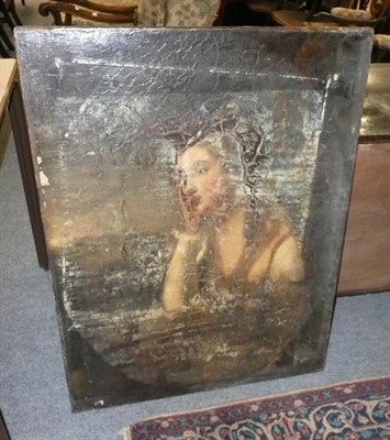 Lot 565 - An unframed oil on canvas portrait of a lady