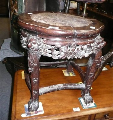 Lot 585 - Chinese marble-topped hardwood stand