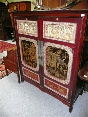 Lot 609 - Chinese hardwood lacquer cabinet