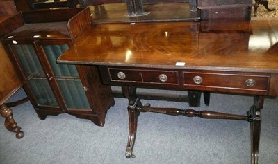 Lot 612 - A reproduction Regency style sofa table, an oak bookcase and Encyclopedia Britannica