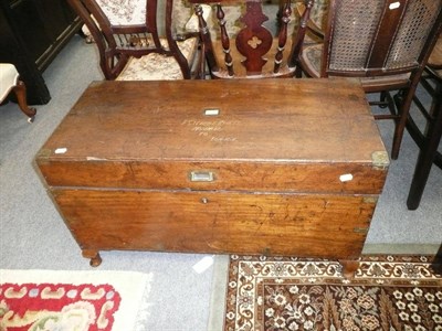 Lot 626 - Brass bound chest with painted inscription 'F Stewart Ringer, passenger to London'