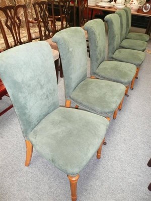 Lot 635 - Set of six modern green velvet upholstered chairs