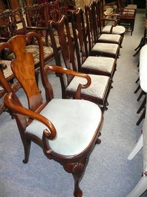 Lot 655 - Set of four Queen Anne dining chairs and two walnut carver chairs