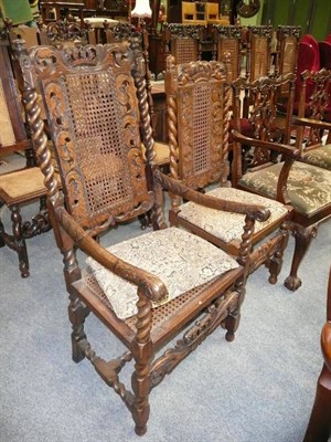 Lot 656 - Caned carved walnut open armchair and a caned carved oak side chair