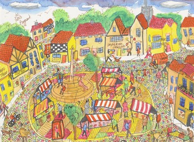 Lot 753 - Lois Bygrave (1915-1996) "Knaresborough Market" Signed, inscribed with the title on the backing...