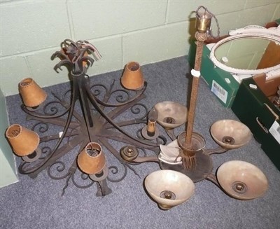 Lot 735 - Wrought iron hanging light fitting and another