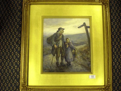 Lot 770 - Owen Bowen R.O.I., P.R.Cam.A. (1873-1967) Elderly Gentleman and a Young Girl standing beside a...