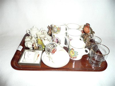 Lot 2 - A quantity of crested wares, commemorative ceramics and glass, Beswick donkey, Beswick bird etc