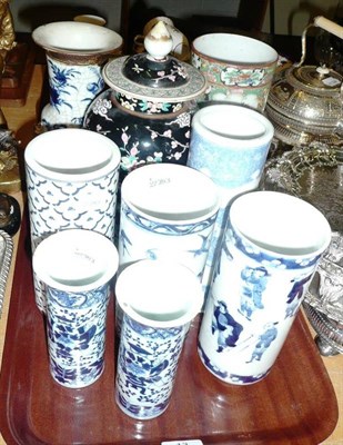 Lot 13 - Two pairs Chinese blue and white vases and five others