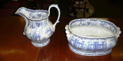 Lot 29 - 19th century blue and white Athens jug and foot bath