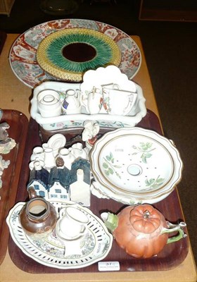 Lot 37 - A tray including Doulton silver rimmed pot, miniature crested ware, rose decorated soap dish...