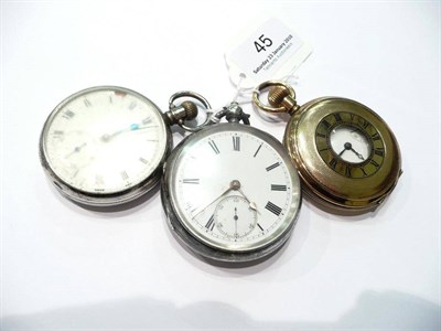 Lot 45 - A gold plated Waltham half hunter pocket watch and two silver cased pocket watches