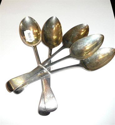 Lot 56 - Pair of Peter and William Bateman tablespoons, pair of Georgian tablespoons, another (5)