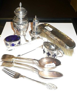 Lot 62 - Quantity of small silver including caster, pepperette, spoons etc