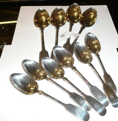 Lot 66 - Four tablespoons, six dessert spoons, fiddle pattern