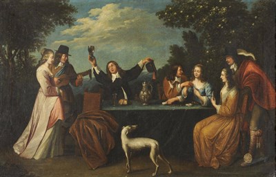 Lot 783 - Dutch School (18th century) Figures seated around a Table playing Cards, a musician and lady nearby