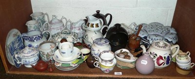 Lot 108 - Two shelves of decorative ceramics, glass etc