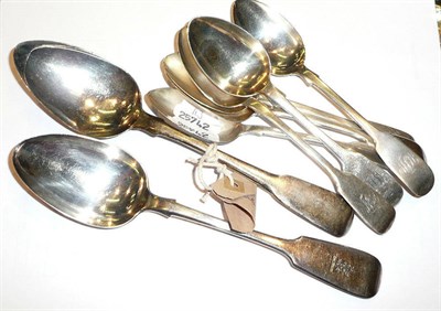 Lot 110 - Six fiddle pattern dessert spoons, three tablespoons