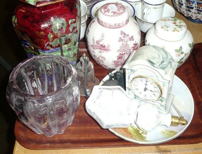 Lot 132 - Tray of decorative ceramics including a Wilton ware hexagonal vase and cover, two ginger jars...