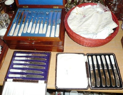 Lot 147 - Sewing box and four boxes of cutlery