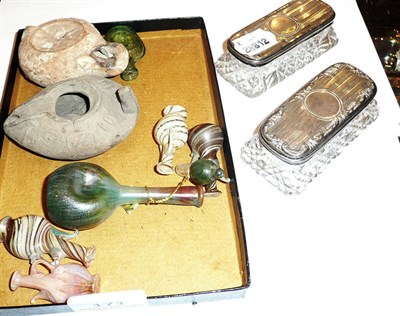 Lot 171 - Roman oil lamps, glass, miniatures etc