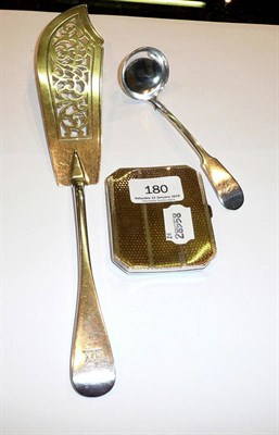 Lot 180 - Silver fish slice, cigarette case and a small ladle