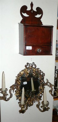 Lot 200 - 19th century mahogany hanging candle box and wall mirror with girandoles