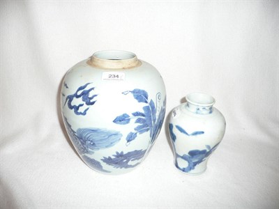 Lot 234 - Chinese blue and white vase, circa 1650 and a Chinese blue and white jar with dragons