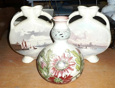 Lot 240 - Doulton faience vase and a pair of pottery flasks with vicar of London