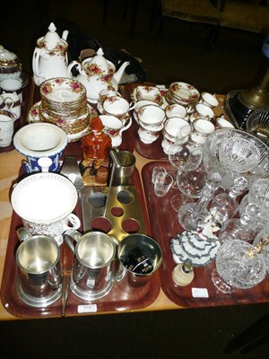 Lot 252 - Four trays including Royal Albert Old Country Roses tea and coffee wares, cut glass, late...