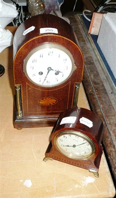 Lot 255 - Mahogany inlaid clock and an Edwardian mahogany mantel clock