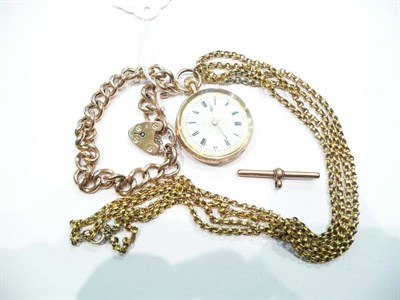 Lot 259 - A 14ct gold fob watch, a gold chain and a 9ct gold bracelet