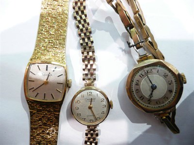 Lot 267 - Two 9ct gold lady's wristwatches and a steel and gilt wristwatch