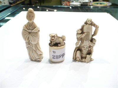 Lot 275 - Japanese ivory netsuke, an ivory seal and another ivory carving (3)