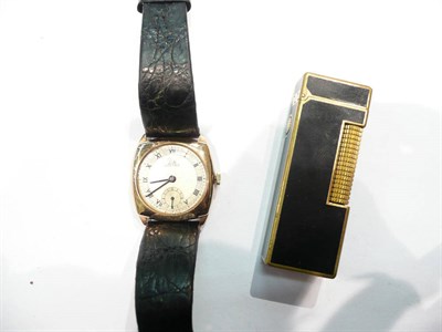 Lot 277 - 9ct gold wristwatch and a Dunhill lighter