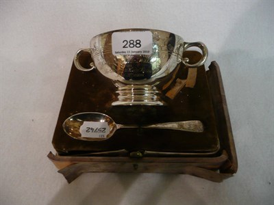 Lot 288 - Silver two handled christening bowl and spoon