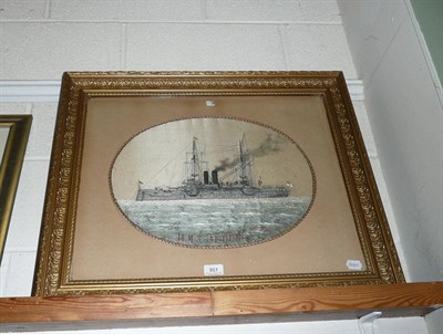 Lot 317 - A First World War embroidered silk picture of H.M.S. Albion, a Canopus-class Pre-dreadnought...